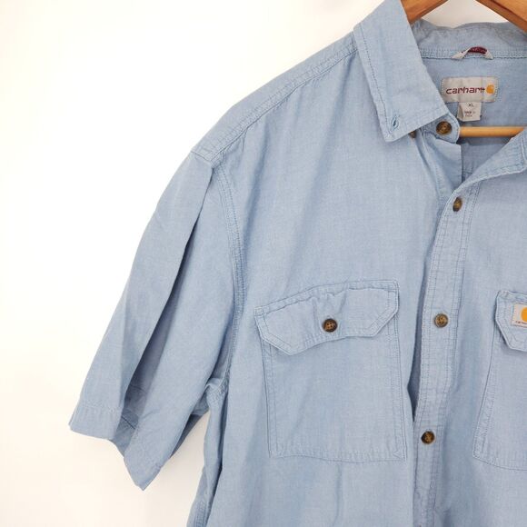 Carhartt Button Down Work Shirt Men Size XL Chambray Light Blue  5200 CBL - Picture 5 of 10